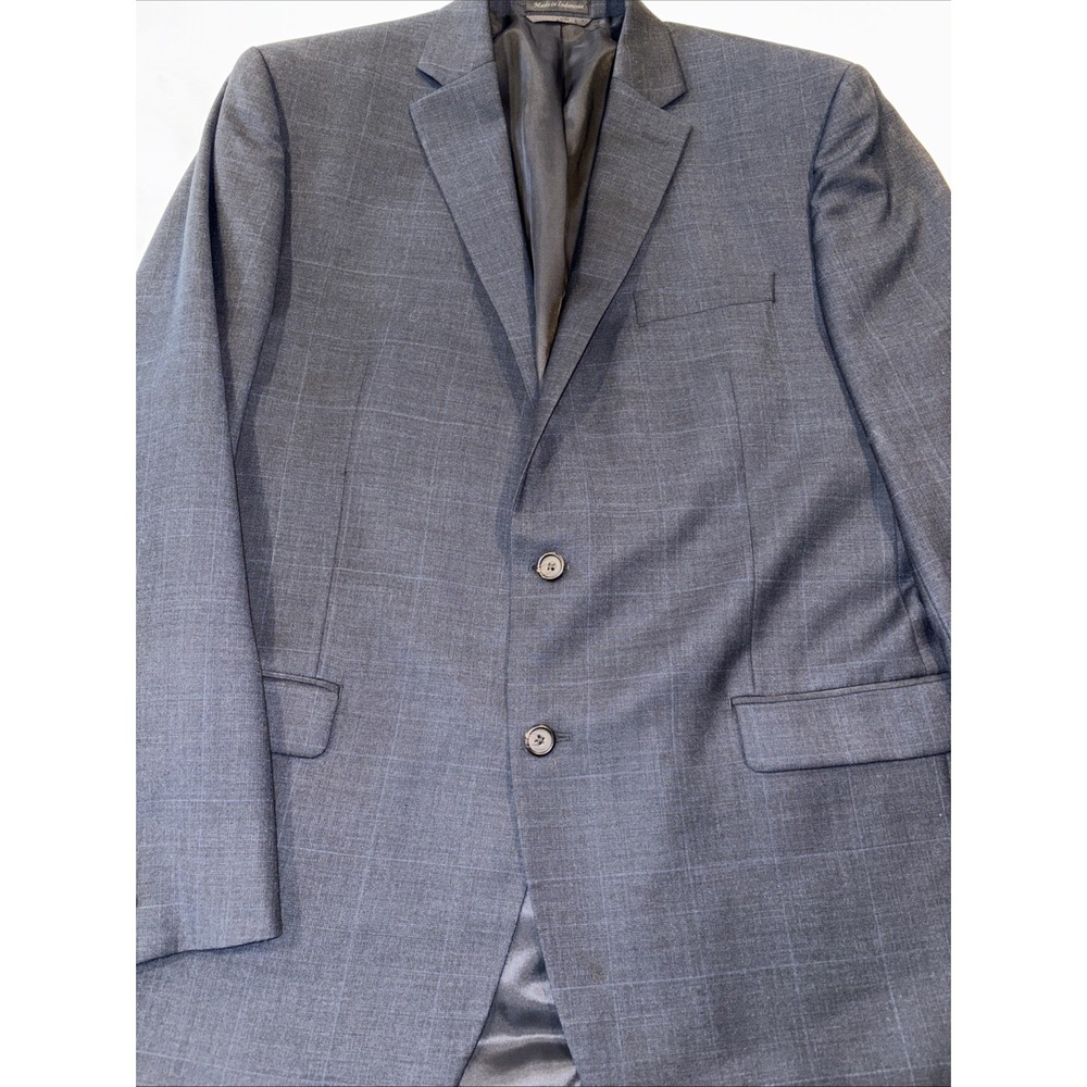 Ralph Lauren Blazer Mens 44L Blue Wool Coat Jacket Plaid Check‎ Wool Windowpane